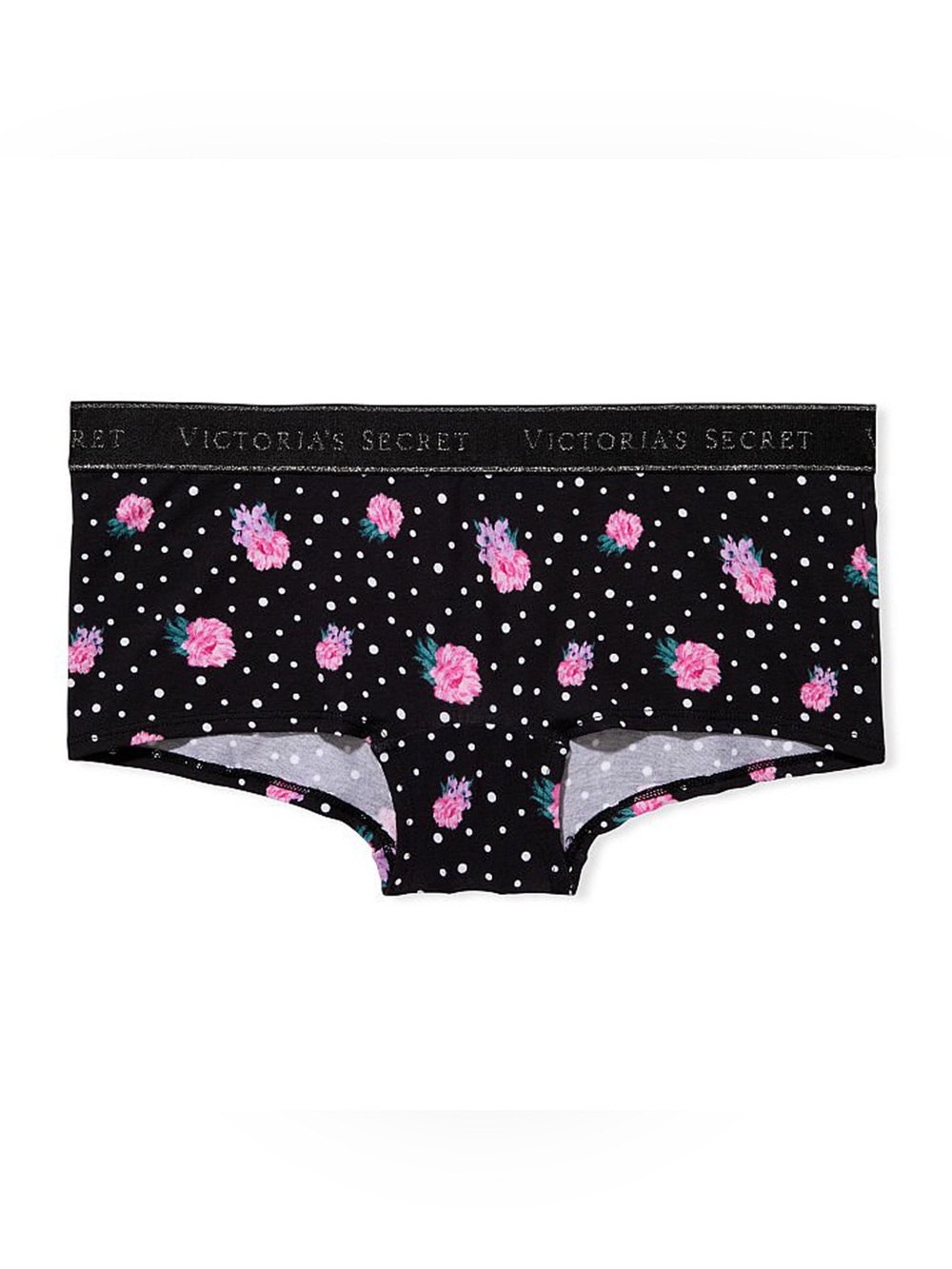 Victoria's Secret Black & Pink Floral Polka Dot Cotton Boyshorts | XS | NIP